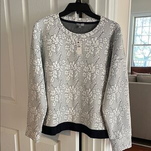 Talbots Black and White Floral Jacquard Top